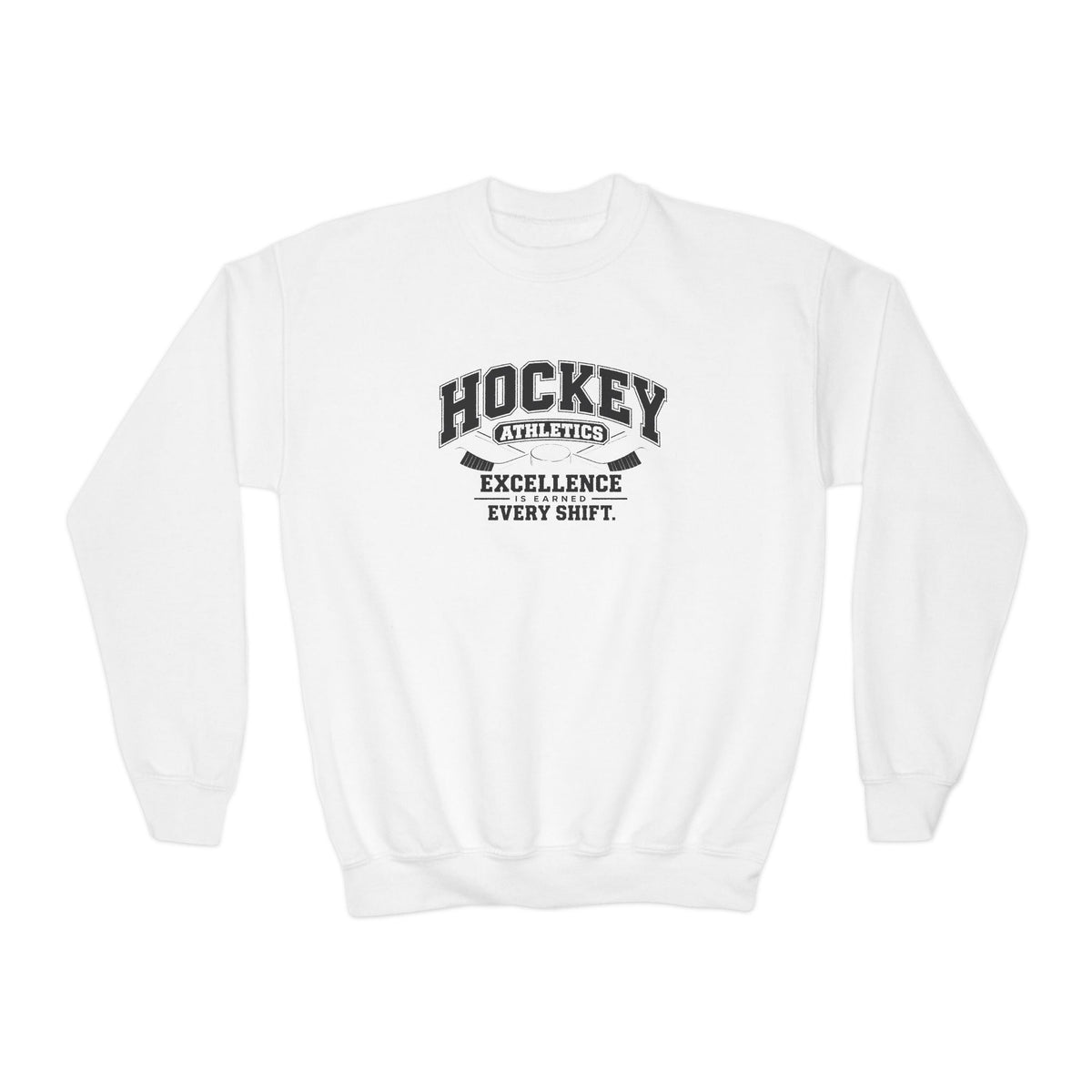 Hockey Athletics Youth Sweatshirt | Excellence Is Earned Every Shift | Kids Hockey Youth Crewneck