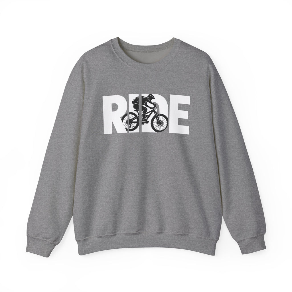 RIDE Mountain Bike Sweatshirt | Mountain Biker Graphic | Gildan Crewneck