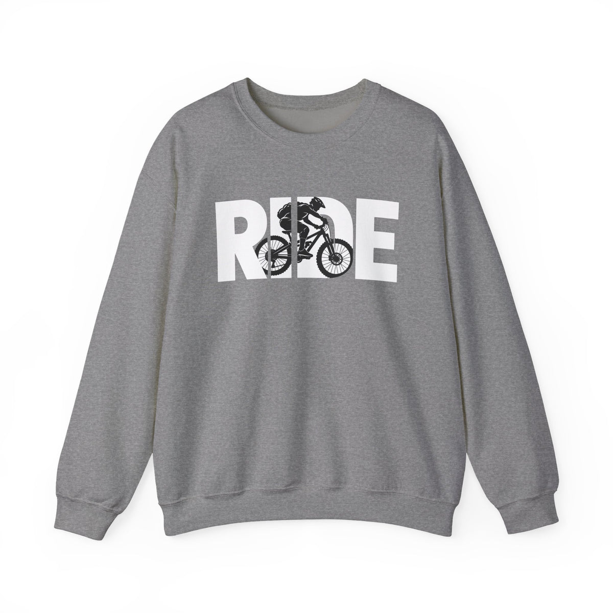 RIDE Mountain Bike Sweatshirt | Mountain Biker Graphic | Gildan Crewneck