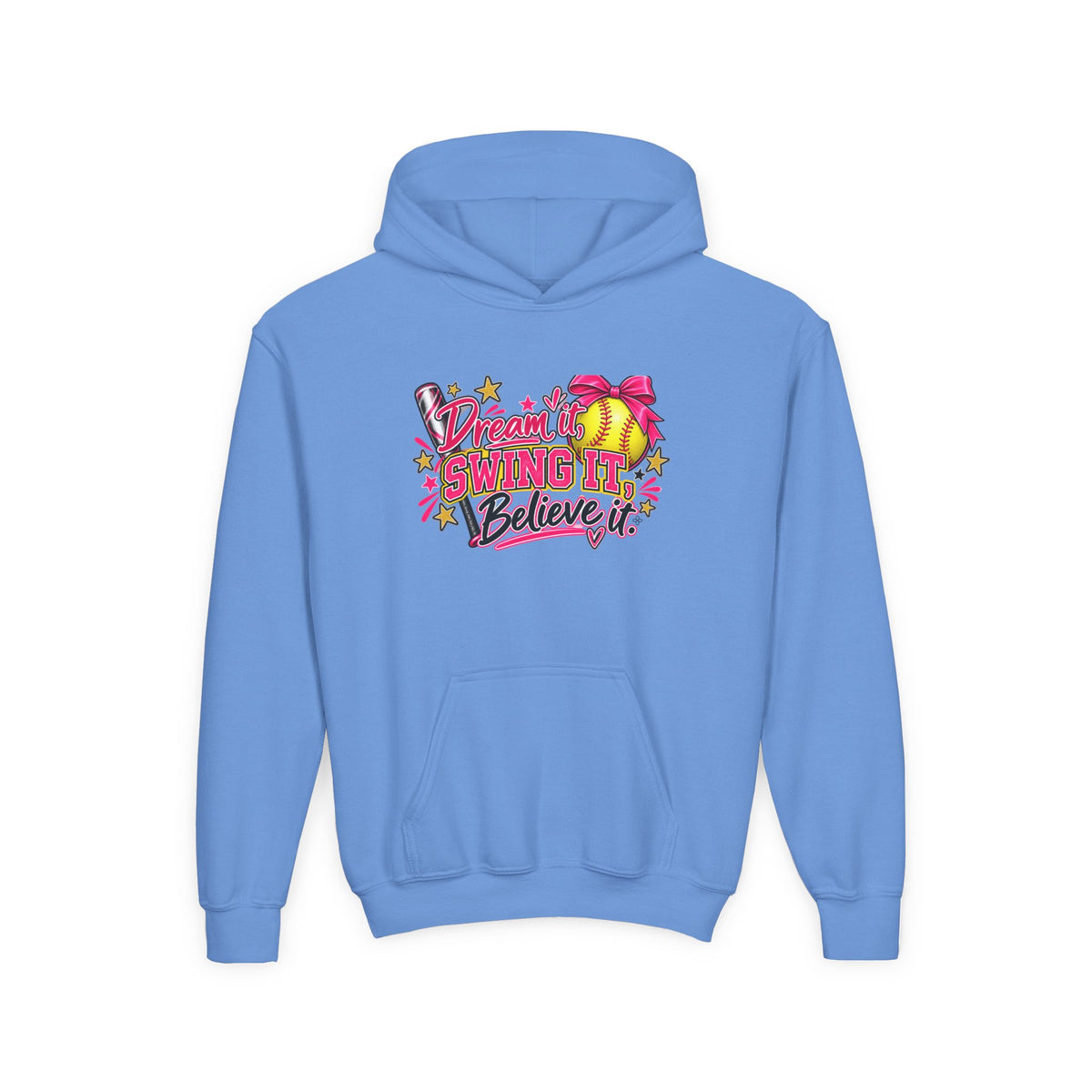 Dream It Swing It Believe It Youth Hoodie | Softball Girl | Girls Softball Youth Hoodie