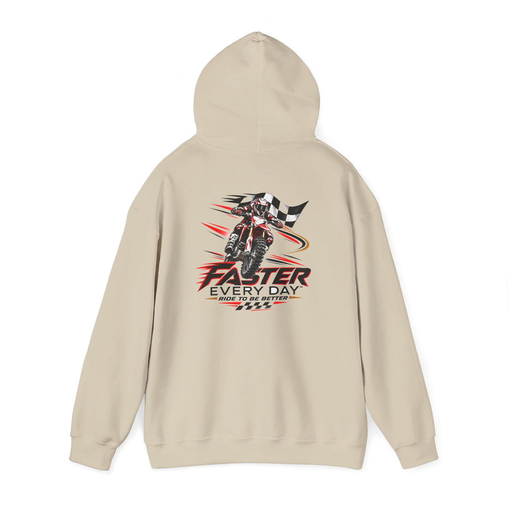 Faster Every Day Ride to Be Better Dirt Bike Hoodie | Front Logo and Back Print | Motocross Gildan Hoodie