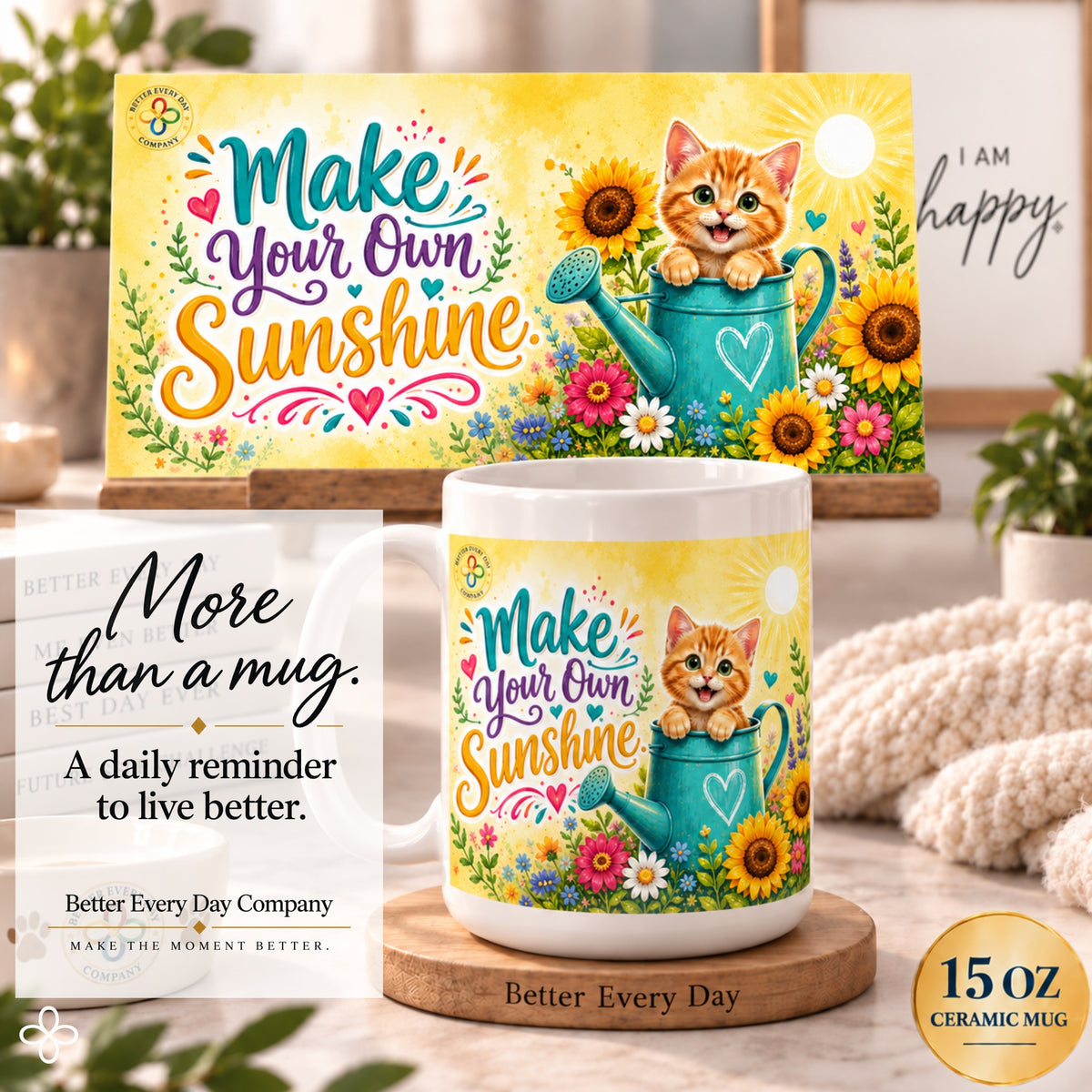 Make Your Own Sunshine - 15 oz Funny Cat Mug, Coffee Cup
