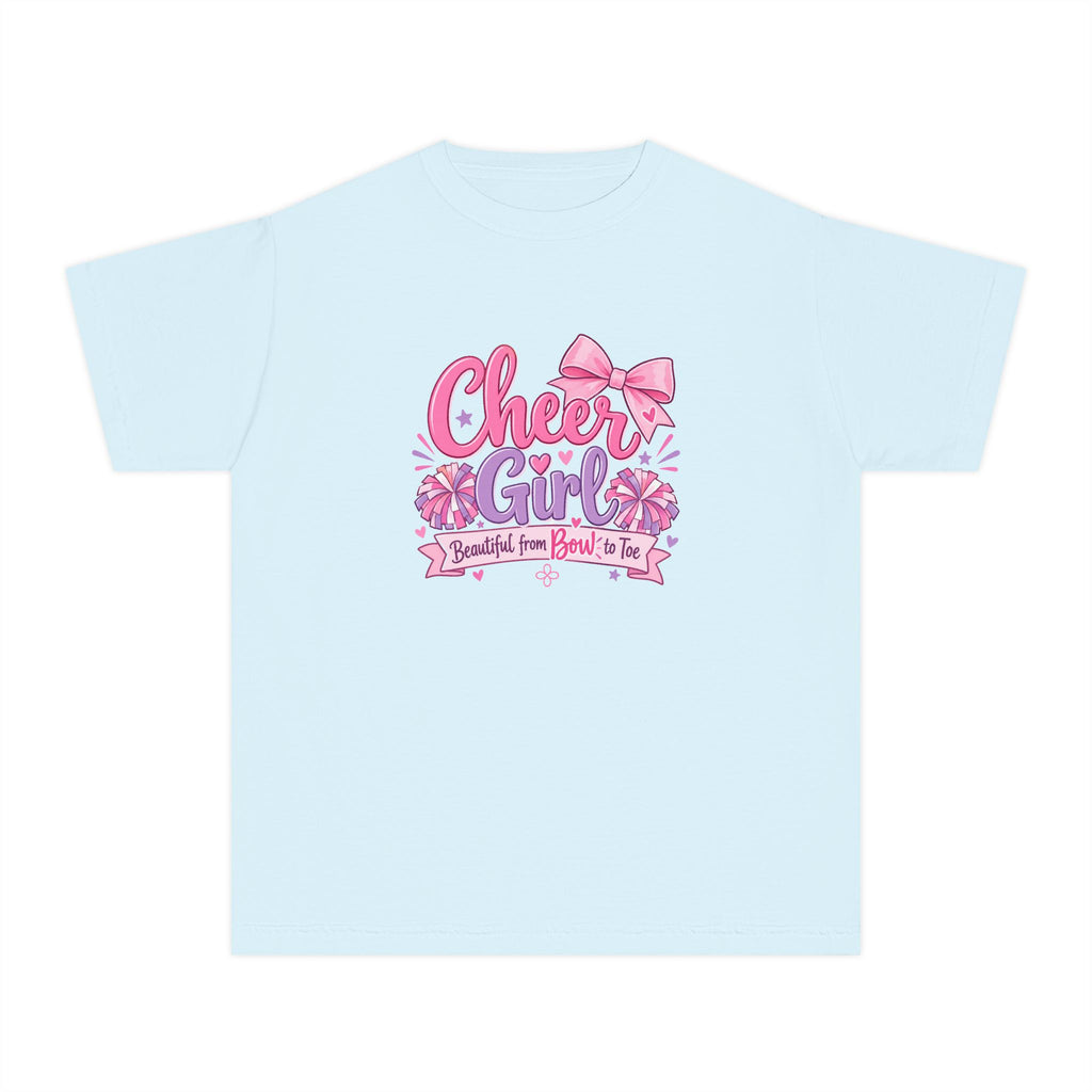 Cheer Girl Youth T-Shirt | Beautiful From Bow to Toe | Girls Cheer Comfort Colors Youth Tee