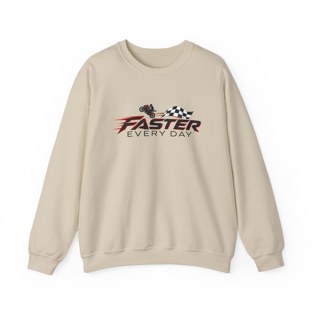 Faster Every Day Checkered Flag Logo Sweatshirt | Motorcycle Racing Gift | Gildan Crewneck Sweatshirt