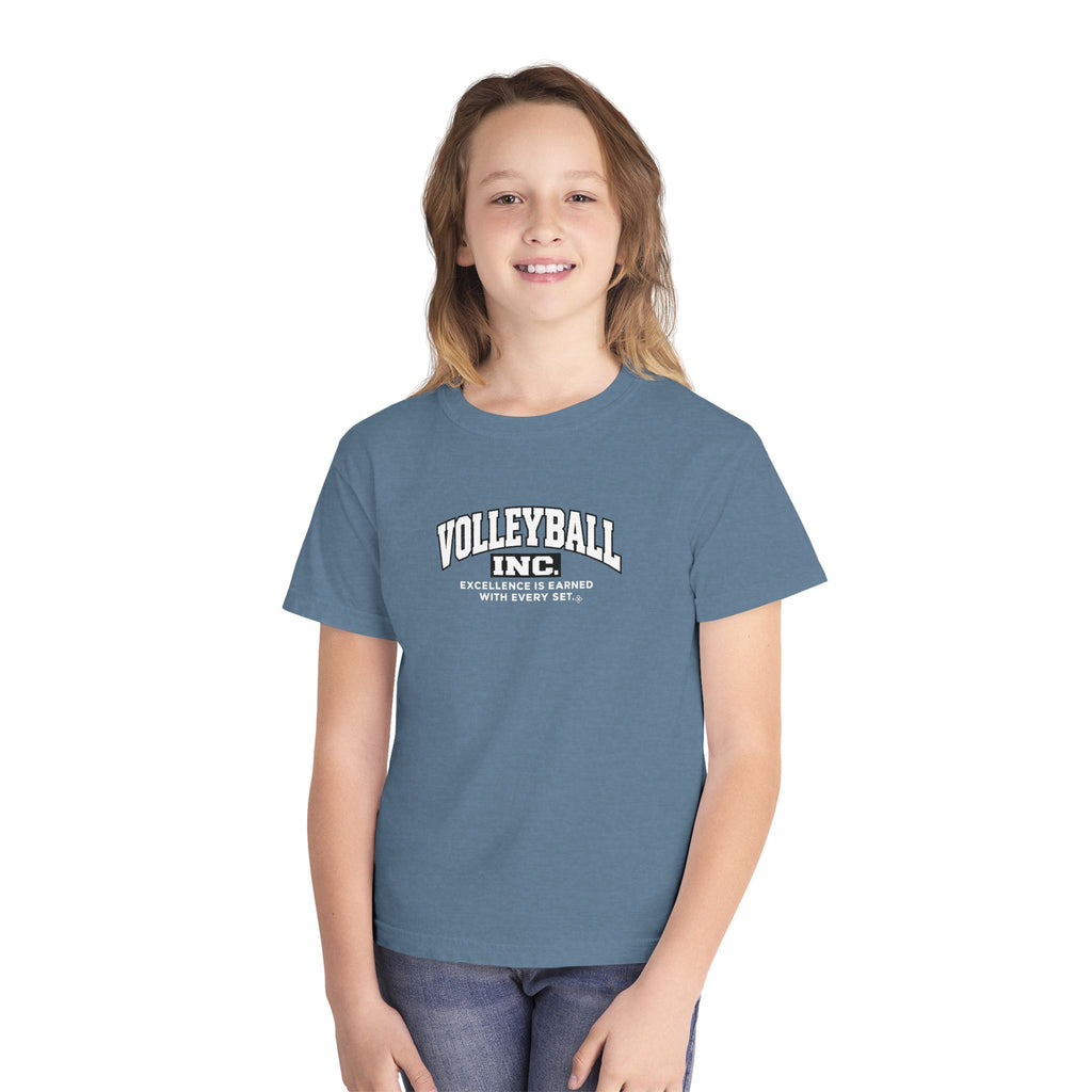 Volleyball Inc. Youth T-Shirt | Excellence Is Earned With Every Set | Girls Volleyball Comfort Colors Youth Tee