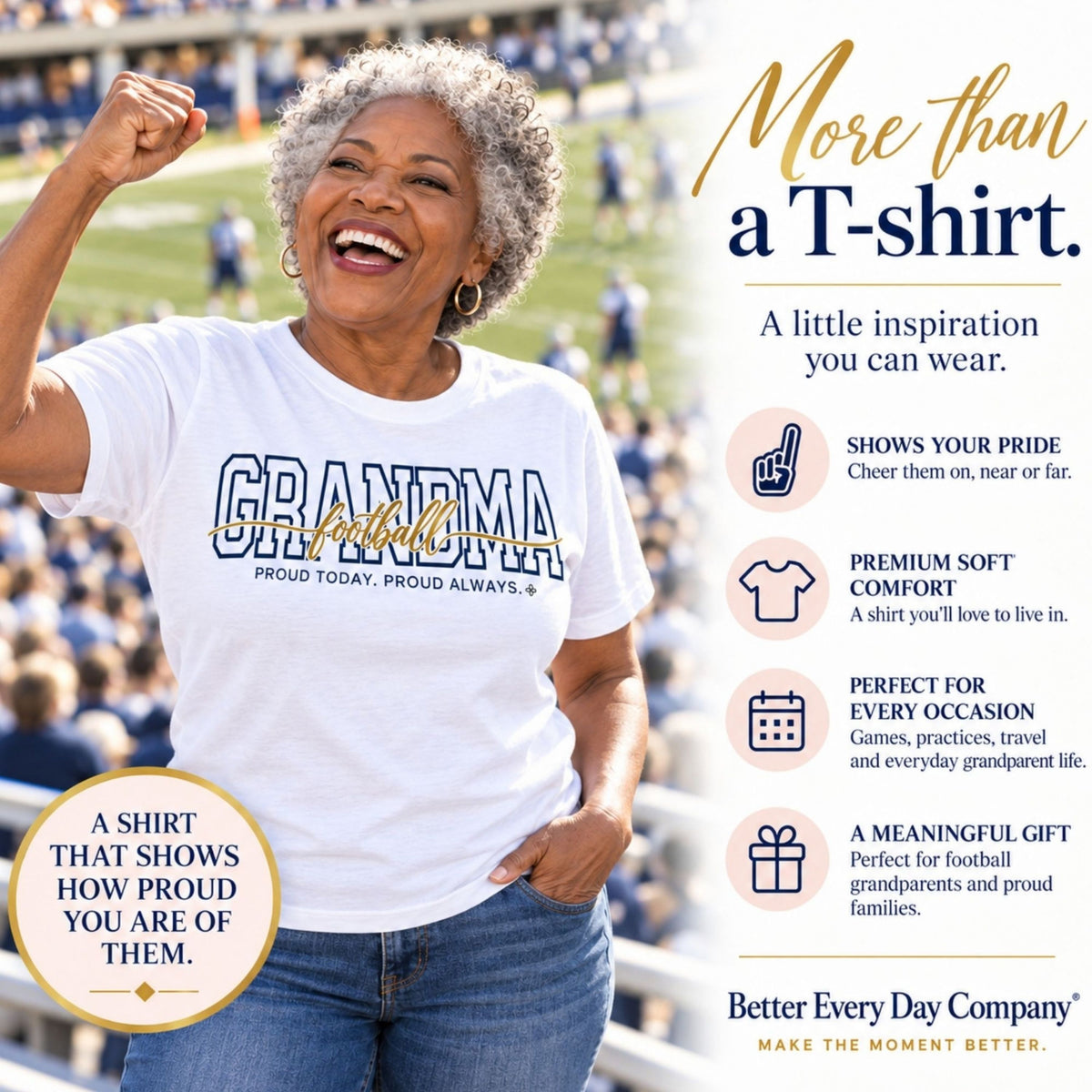 FOOTBALL Grandma Shirt - Proud Today. Proud Always. | Choose Your Team Color | Comfort Colors Tee