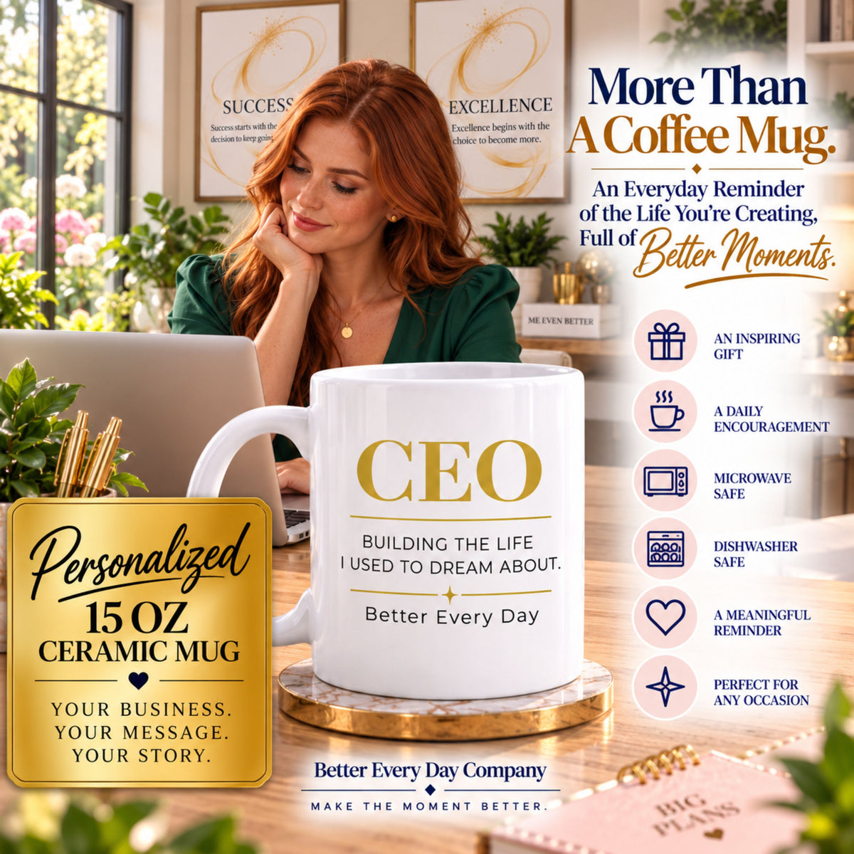 Personalized CEO Mug, Female Entrepreneur Gift, Custom Business Owner 15 oz Coffee Mug - Building the Life I Used to Dream About.
