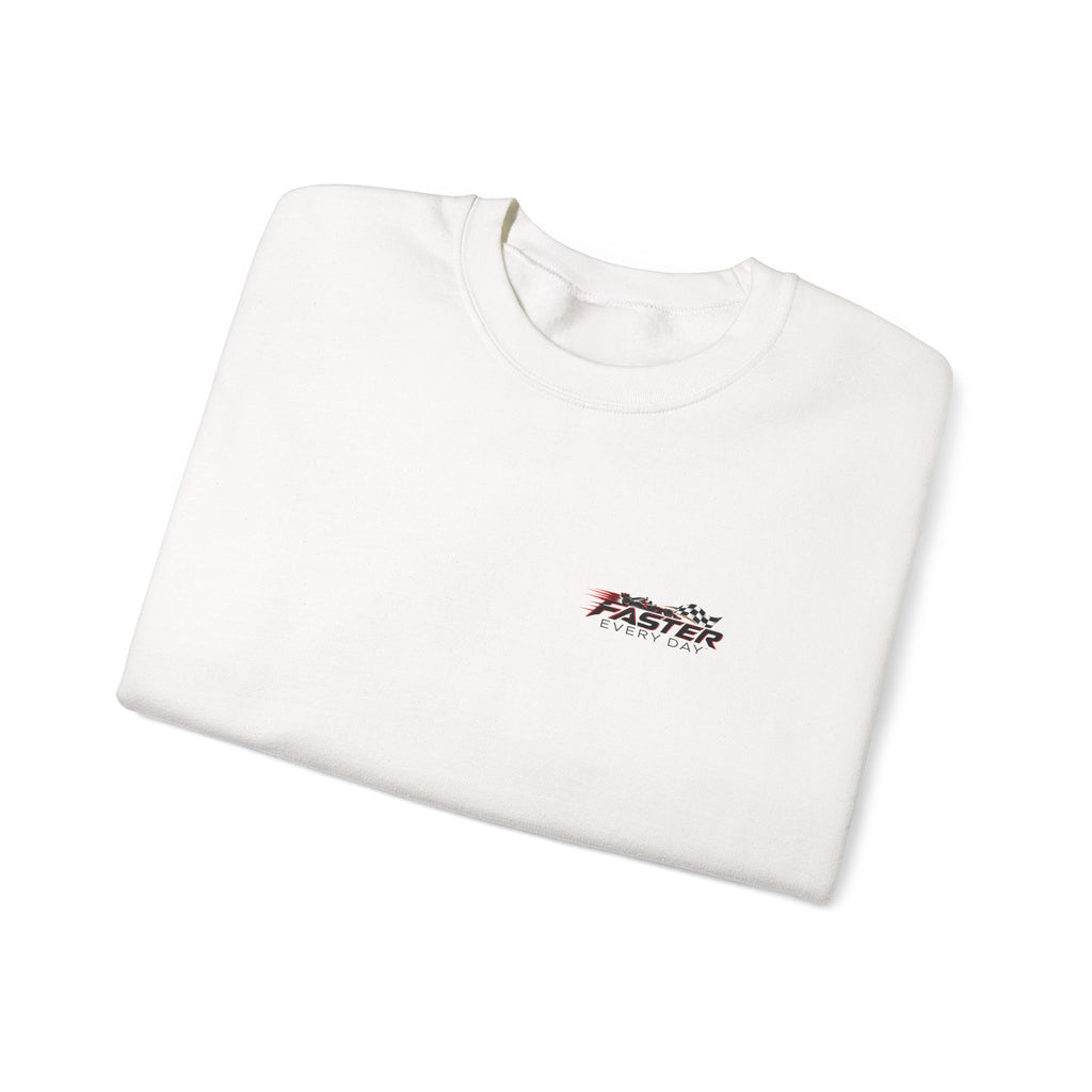 Faster Every Day Formula Race Car Sweatshirt | Driven to Be Better | Front Logo and Back Print | Gildan Crewneck Sweatshirt