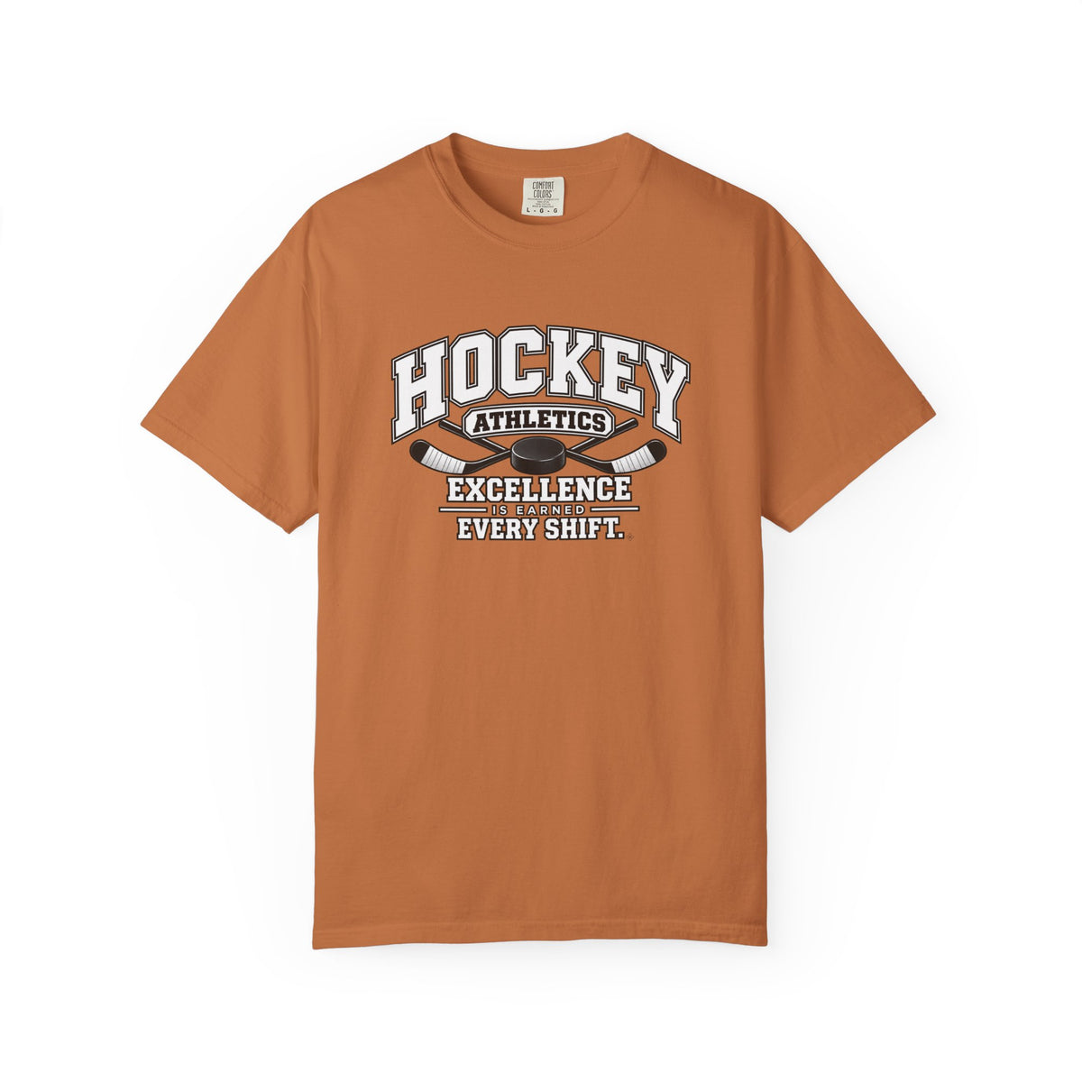 Hockey Athletics T-Shirt | Excellence Is Earned Every Shift | Hockey Comfort Colors Tee