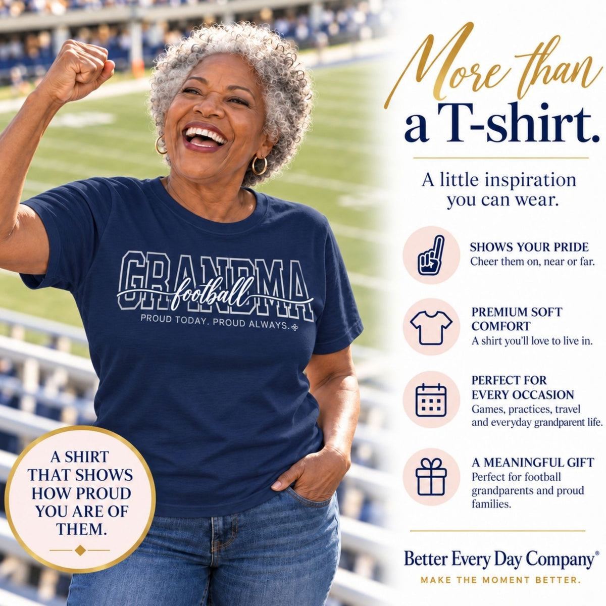 FOOTBALL Grandma Shirt - Proud Today. Proud Always. | Choose Your Team Shirt Color | Comfort Colors Tee