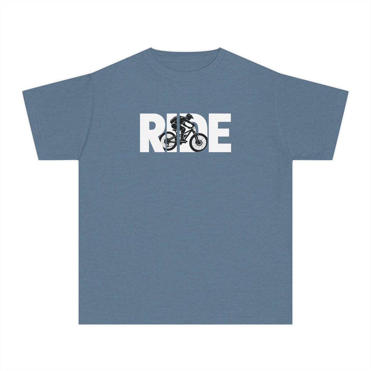RIDE Mountain Bike Youth T-Shirt | Mountain Biker Graphic | Kids Comfort Colors Youth Tee