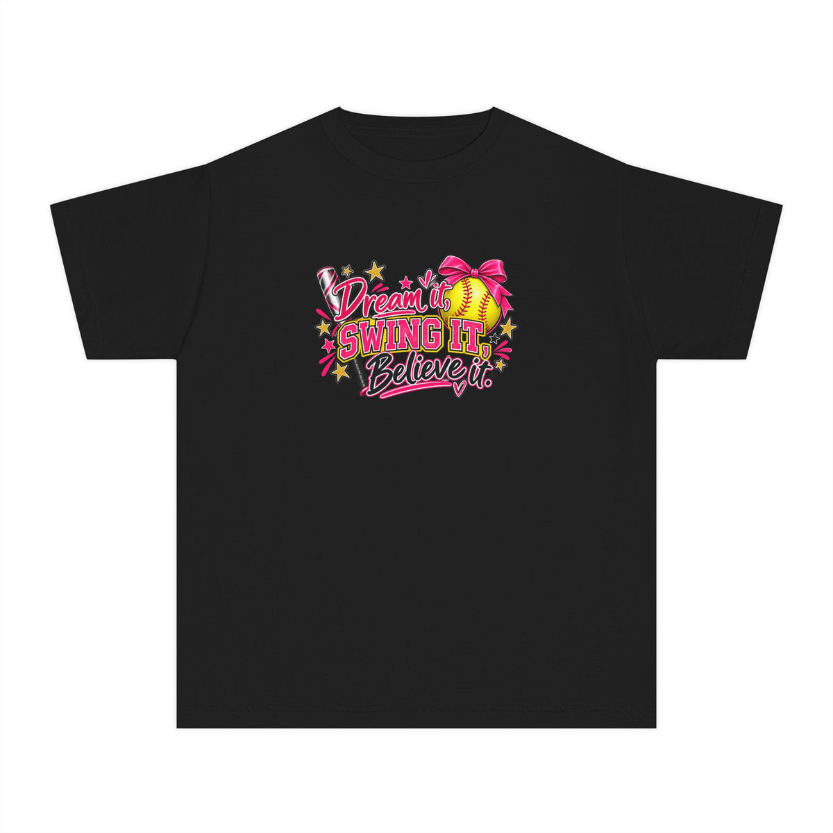 Dream It Swing It Believe It Youth T-Shirt | Softball Girl | Girls Softball Comfort Colors Youth Tee
