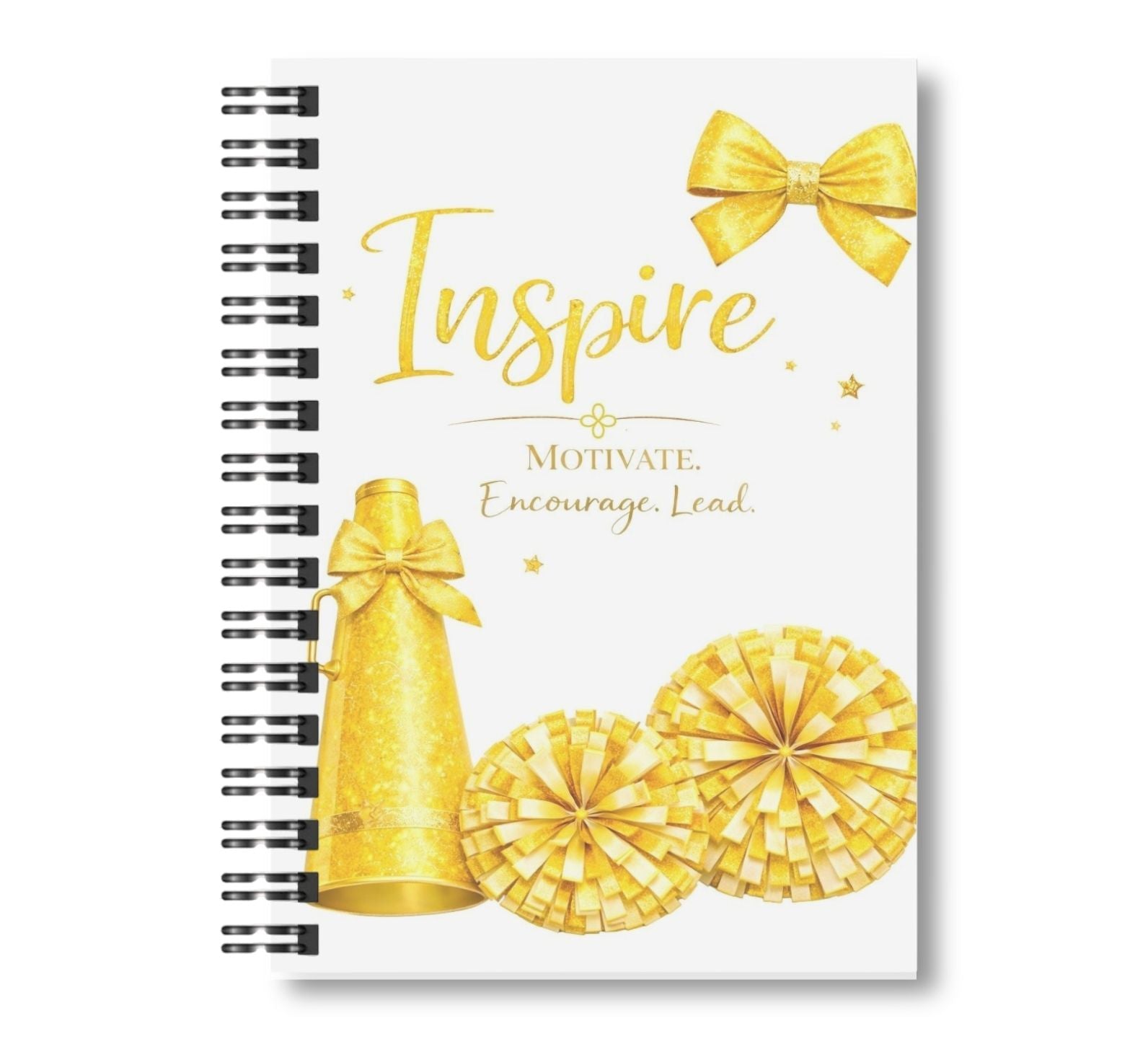 Inspire - Cheerleading Notebook 8.5"x11", Gold, Wide Ruled Blank Notebook, Spiral Bound