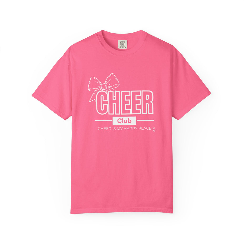 Cheer Club Bow T-Shirt | Cheer Bow, Cheer Is My Happy Place | Cheer Comfort Colors Tee