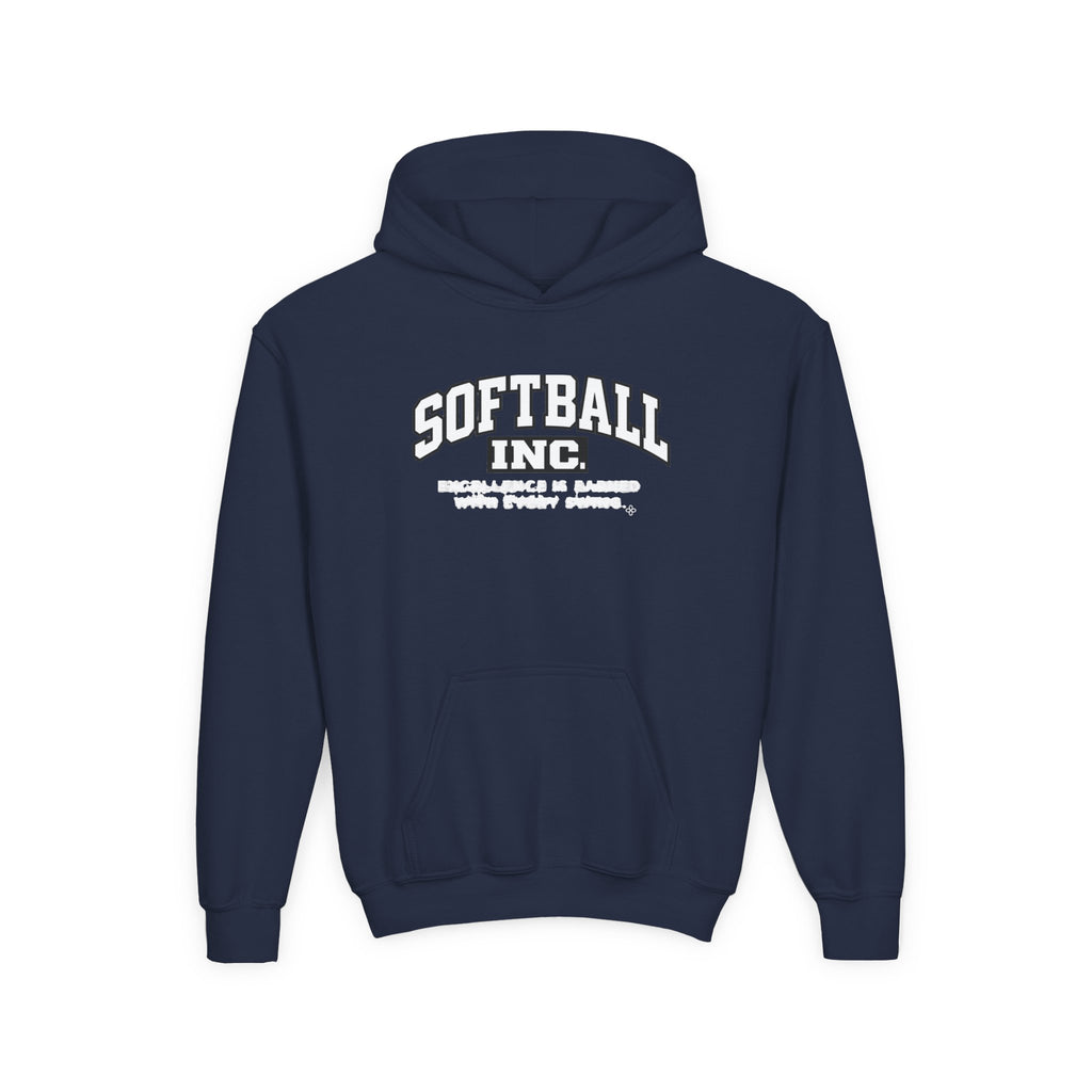 Softball Inc. Youth Hoodie | Excellence Is Earned With Every Swing | Girls Softball Youth Hoodie