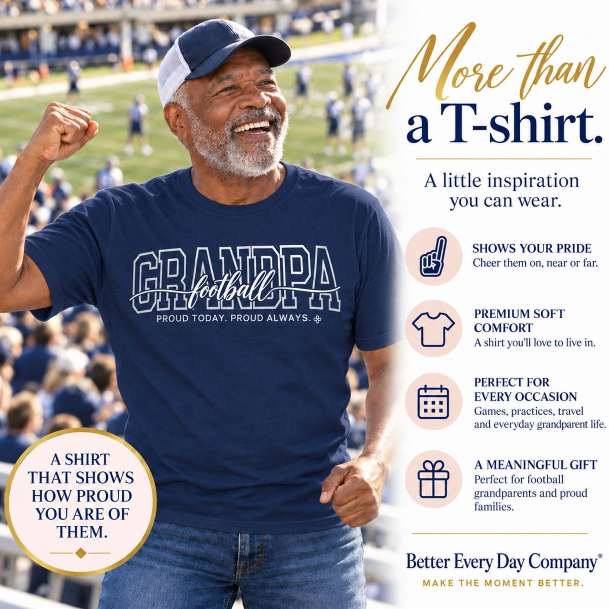 FOOTBALL Grandpa Shirt - Proud Today. Proud Always. | Choose Your Team Shirt Color | Comfort Colors Tee