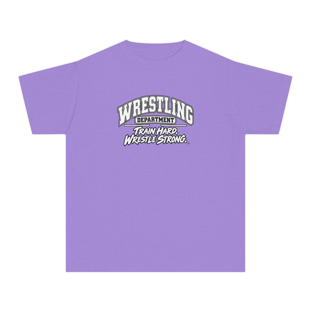 Wrestling Department Youth T-Shirt | Train Hard, Wrestle Strong | Kids Wrestling Comfort Colors Youth Tee