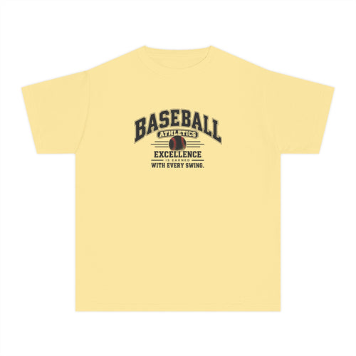 Baseball Athletics Youth T-Shirt | Excellence Is Earned With Every Swing | Kids Baseball Comfort Colors Youth Tee