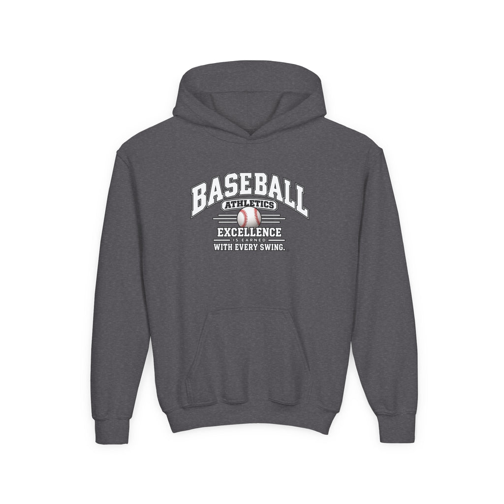 Baseball Athletics Youth Hoodie | Excellence Is Earned With Every Swing | Kids Baseball Youth Hoodie