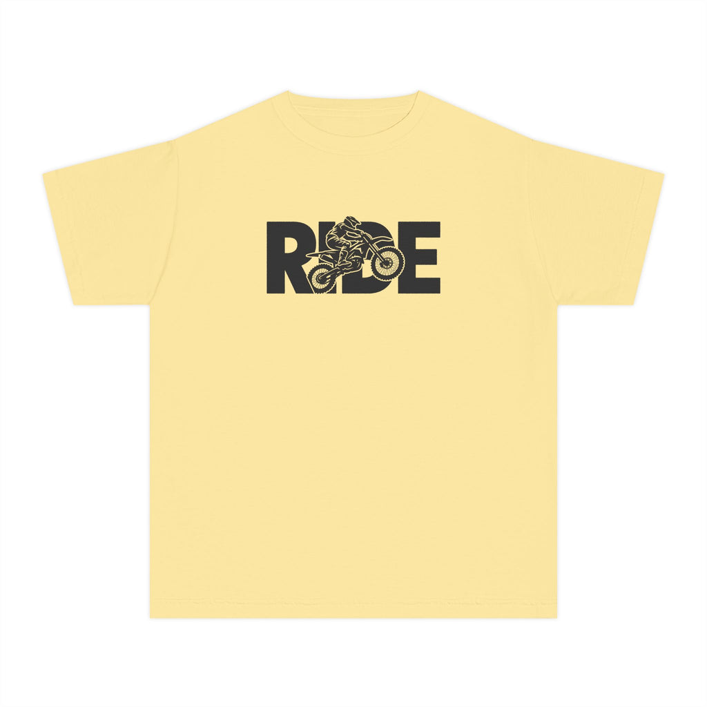 RIDE Dirt Bike Youth T-Shirt | Dirt Bike Rider Graphic | Kids Comfort Colors Youth Tee