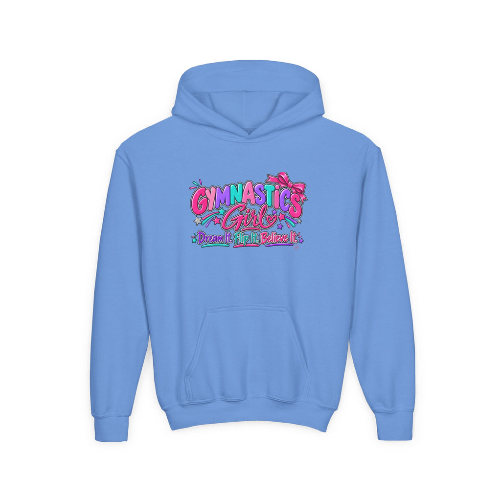 Gymnastics Girl Youth Hoodie | Dream It, Flip It, Believe It | Girls Gymnastics Youth Hoodie