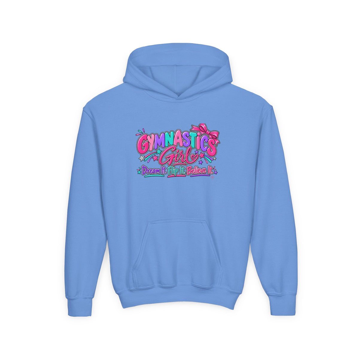 Gymnastics Girl Youth Hoodie | Dream It, Flip It, Believe It | Girls Gymnastics Youth Hoodie