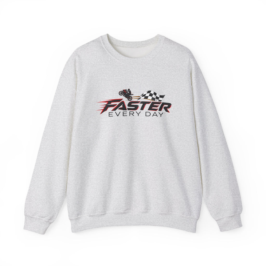 Faster Every Day Checkered Flag Logo Sweatshirt | Motorcycle Racing Gift | Gildan Crewneck Sweatshirt