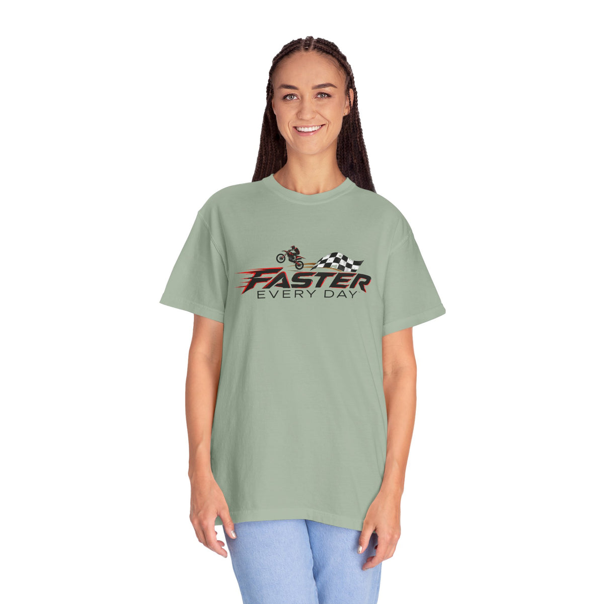 Faster Every Day Dirt Bike Checkered Flag Logo Tee | Motocross Shirt | Comfort Colors T-Shirt