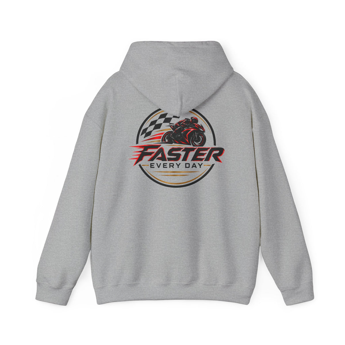 Faster Every Day Racing Badge Hoodie | Front Logo and Back Print | Motorcycle Gift | Gildan Hoodie