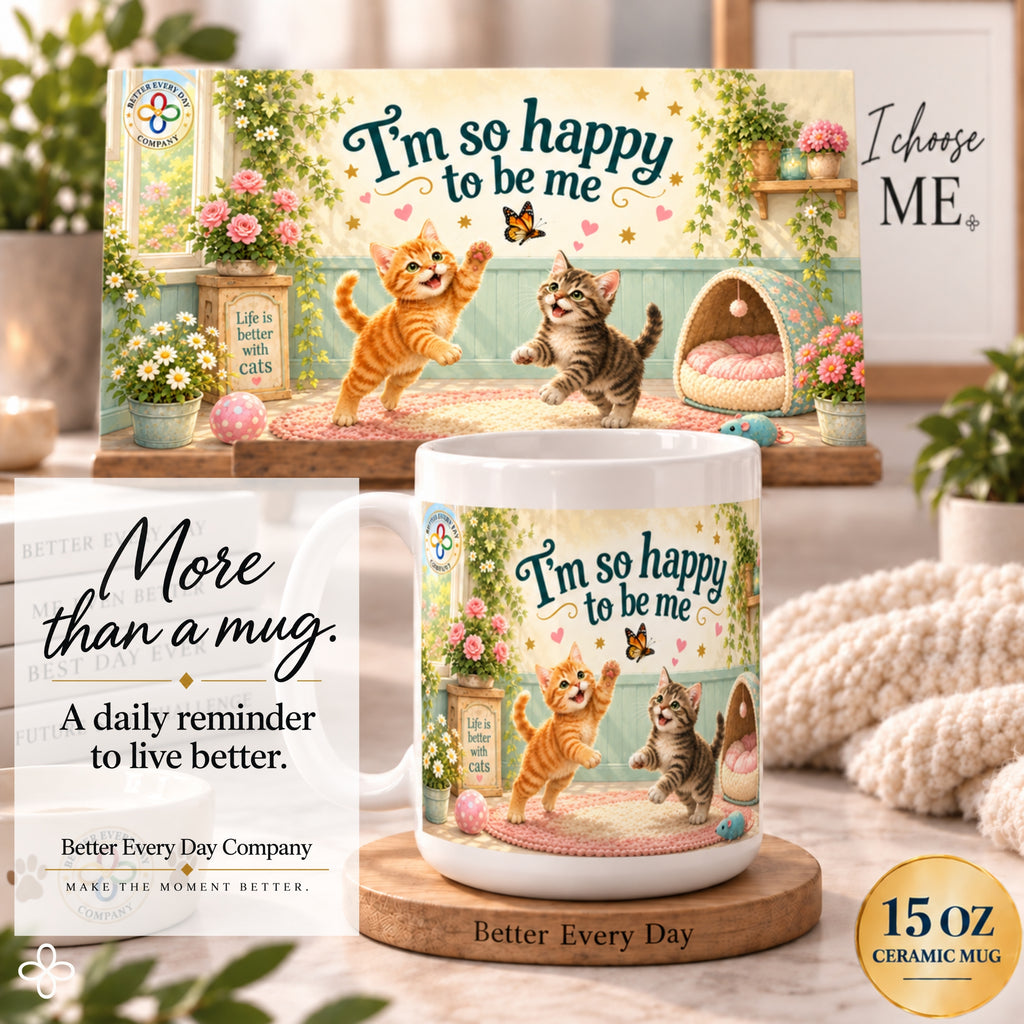 I'm So Happy to Be Me - 15 oz Funny Cat Mug, Coffee Cup