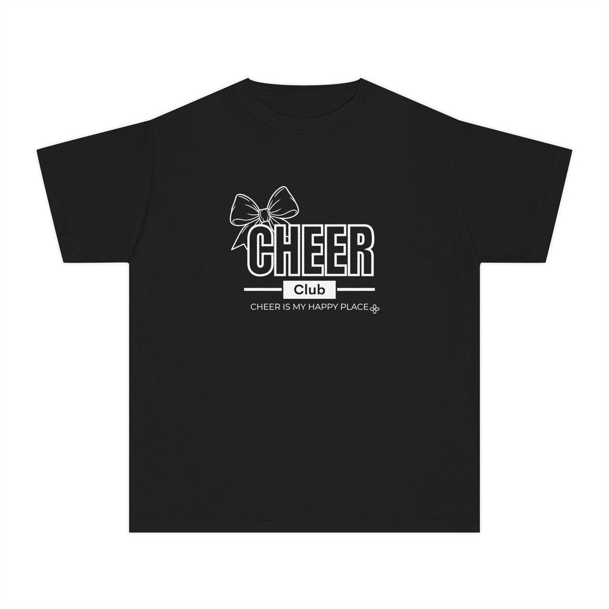 Cheer Club Bow Youth T-Shirt | Cheer Bow, Cheer Is My Happy Place | Girls Cheer Comfort Colors Youth Tee