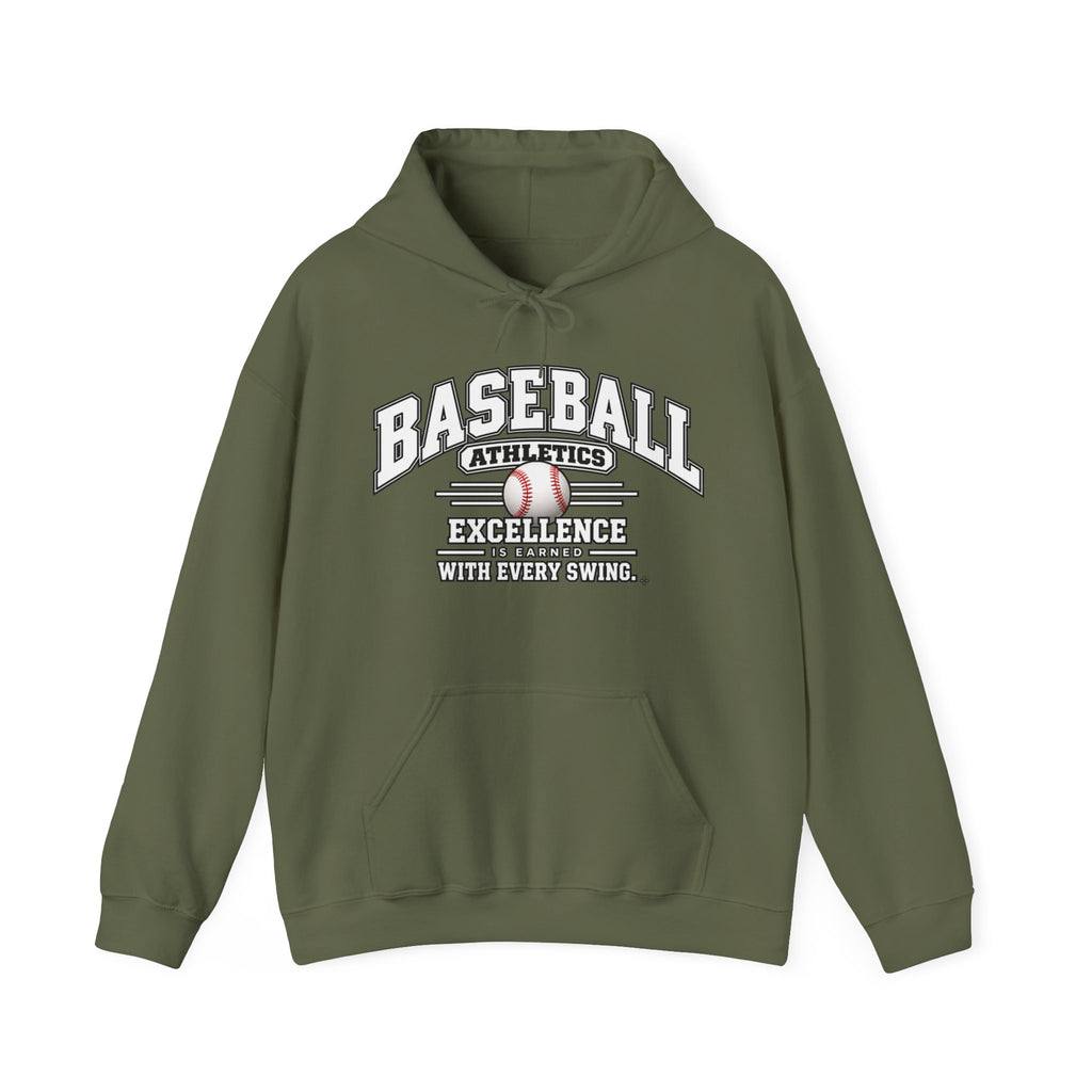 Baseball Athletics Hoodie | Excellence Is Earned With Every Swing | Baseball Gildan Hoodie
