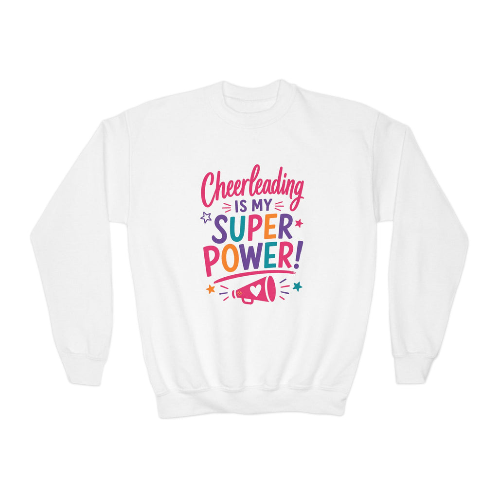Cheerleading Is My Superpower Youth Sweatshirt | Cheerleader Gift | Girls Cheer Youth Crewneck