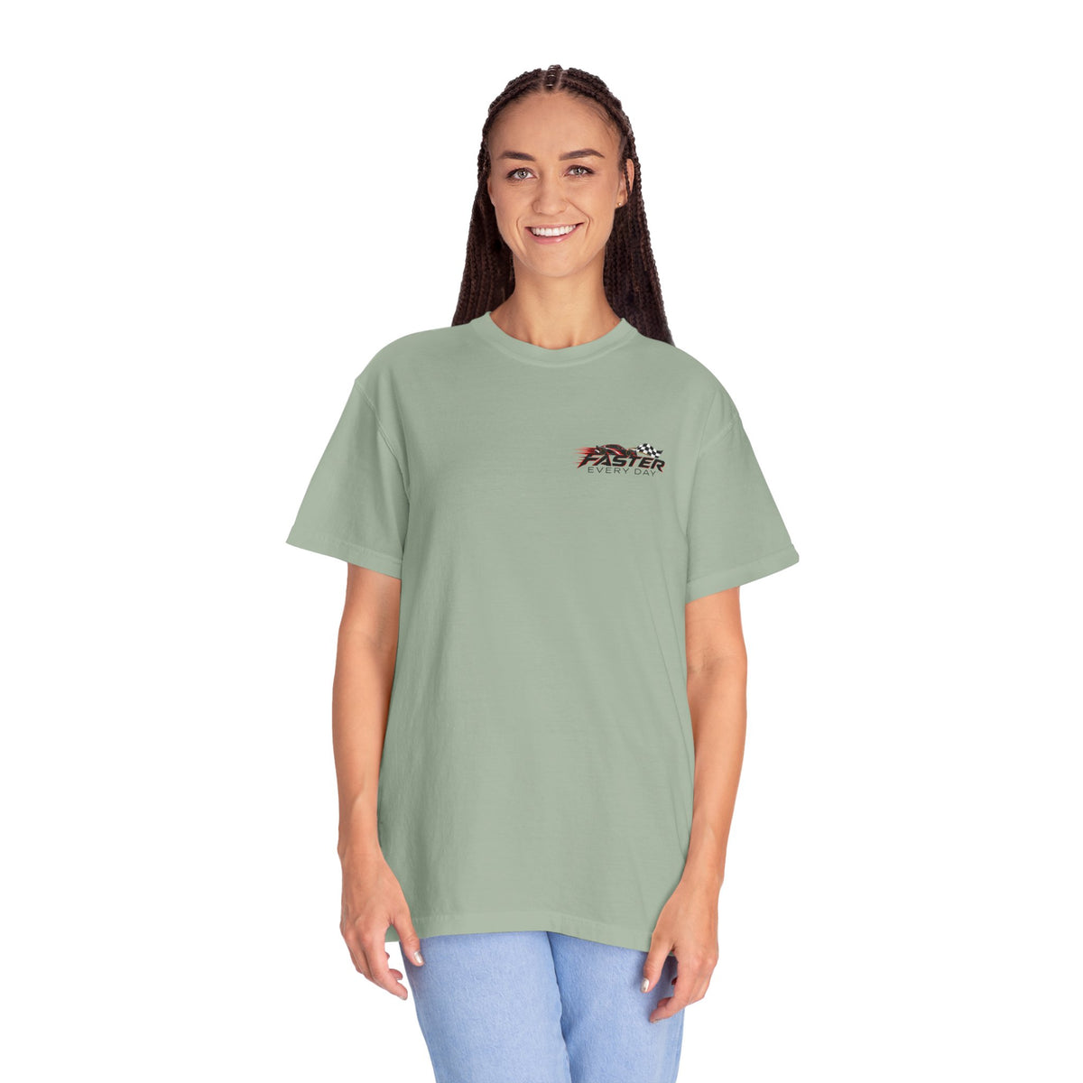 Faster Every Day Stock Car Racing Tee | Driven to Be Better | Front Logo and Back Print | Comfort Colors T-Shirt