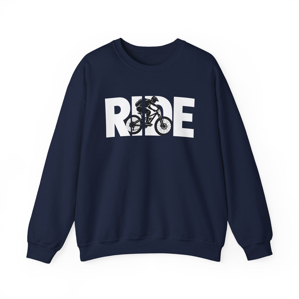 RIDE Mountain Bike Sweatshirt | Mountain Biker Graphic | Gildan Crewneck