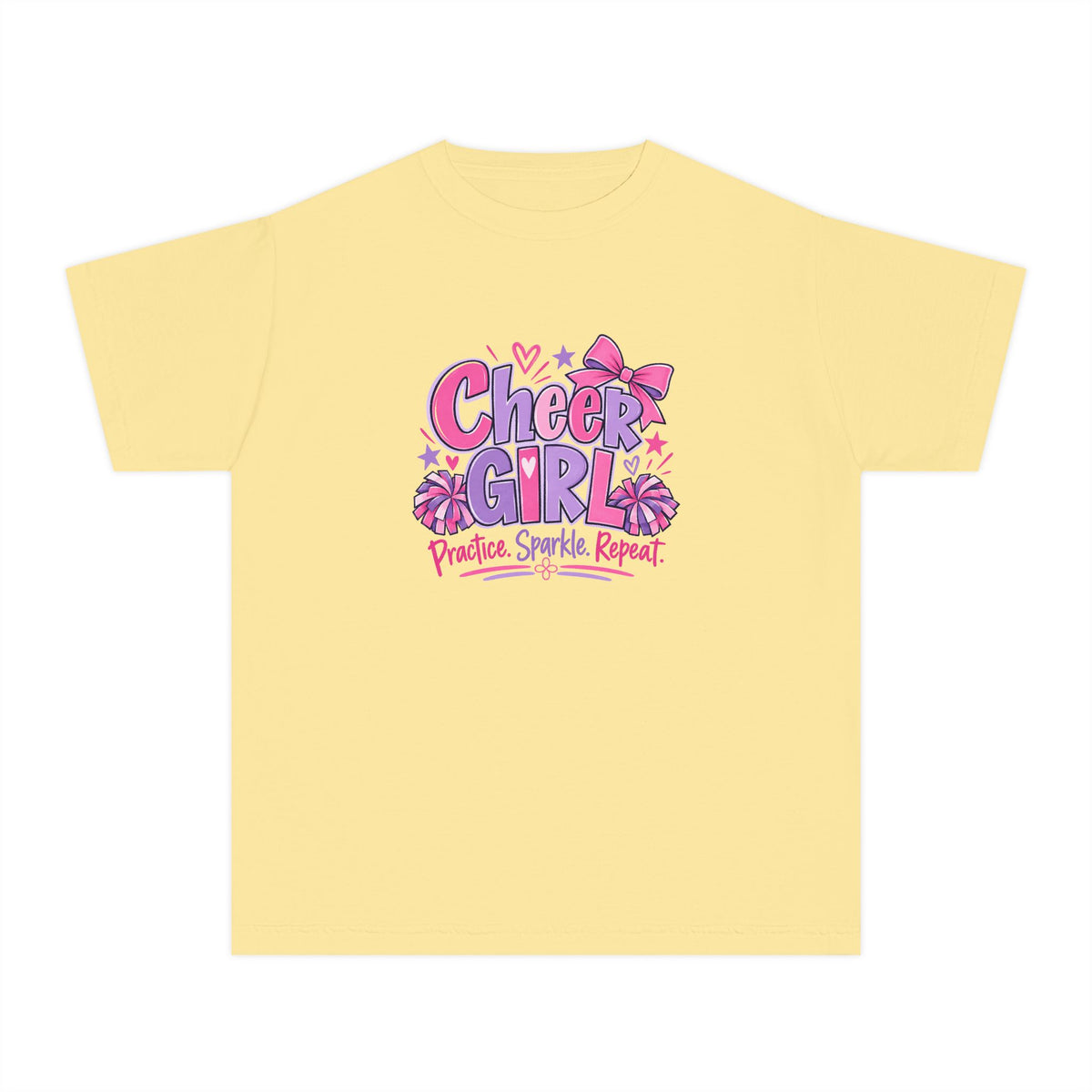 Cheer Girl Youth T-Shirt | Practice, Sparkle, Repeat | Girls Cheer Comfort Colors Youth Tee