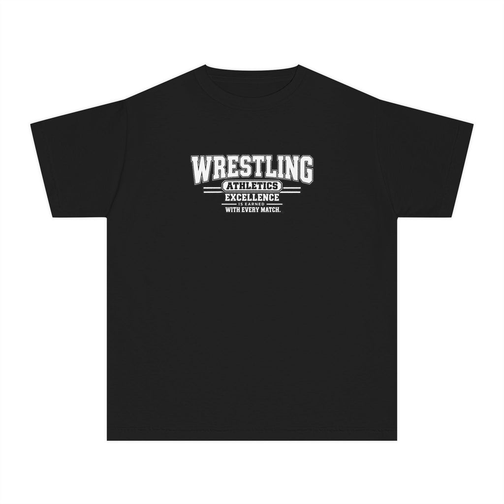 Wrestling Athletics Youth T-Shirt | Excellence Is Earned With Every Match | Kids Wrestling Comfort Colors Youth Tee
