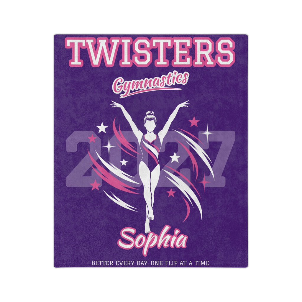 Personalized Gymnastics Blanket - Player Spotlight Design | Custom Team Name, Class Year & Gymnast Name | 2 Styles, Your Team Colors | Plush Throw