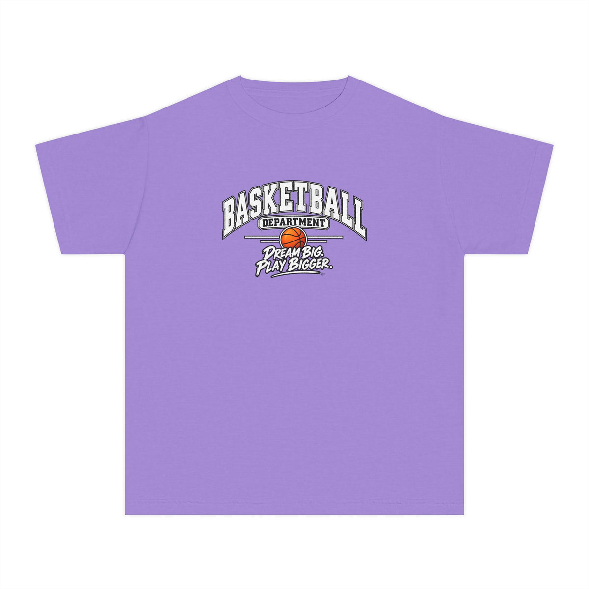 Basketball Department Youth T-Shirt | Dream Big, Play Bigger | Kids Basketball Comfort Colors Youth Tee