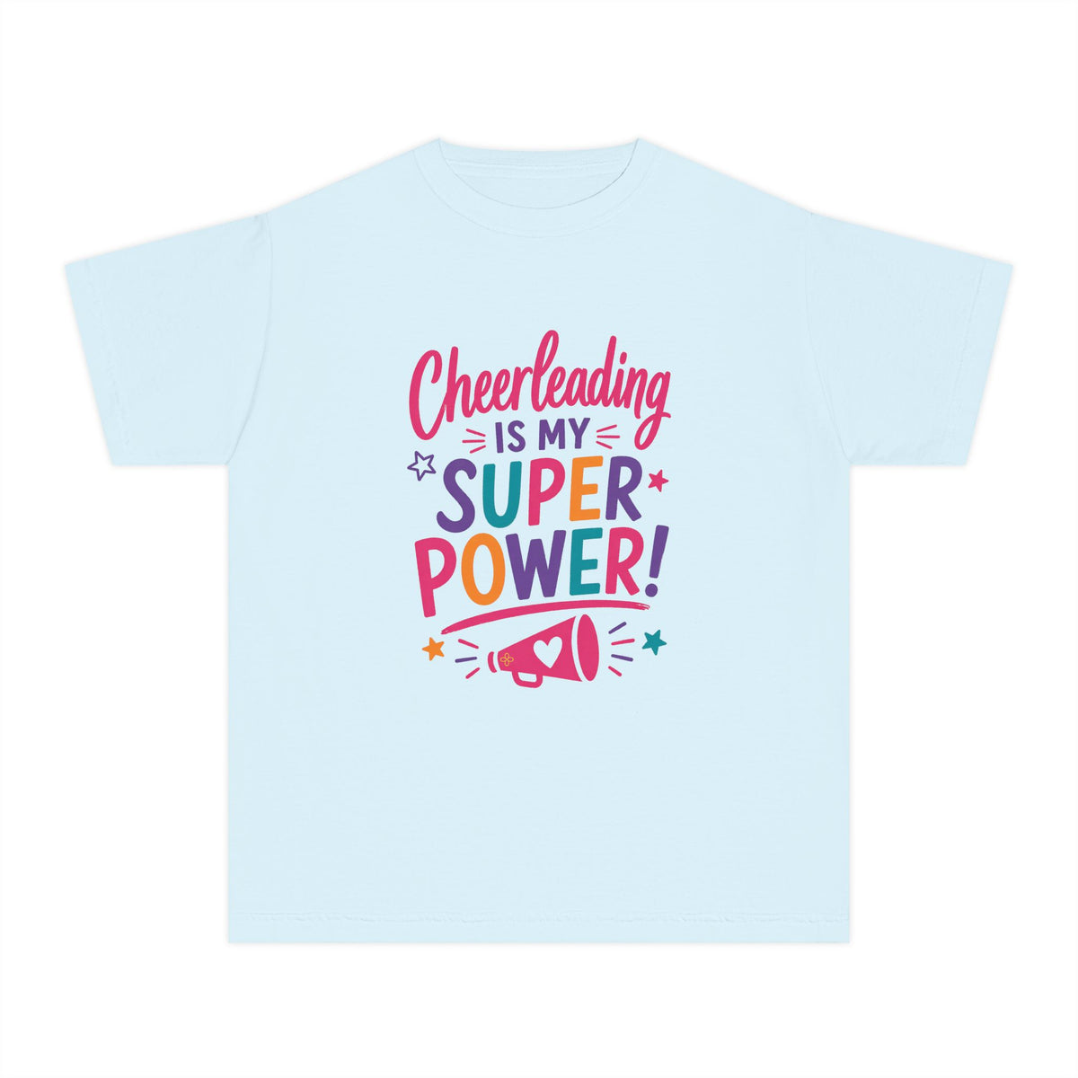 Cheerleading Is My Superpower Youth T-Shirt | Cheerleader Gift | Girls Cheer Comfort Colors Youth Tee