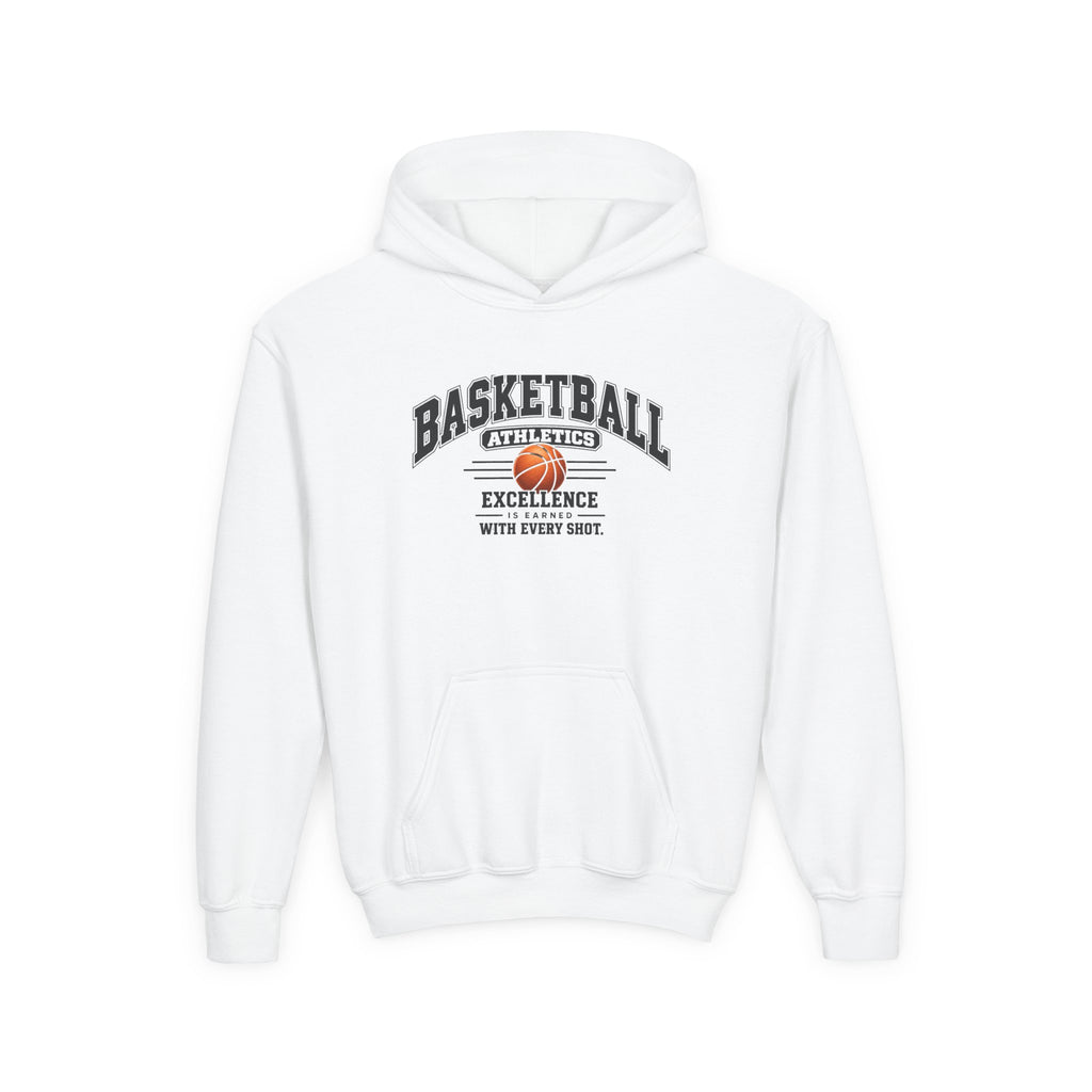 Basketball Athletics Youth Hoodie | Excellence Is Earned With Every Shot | Kids Basketball Youth Hoodie