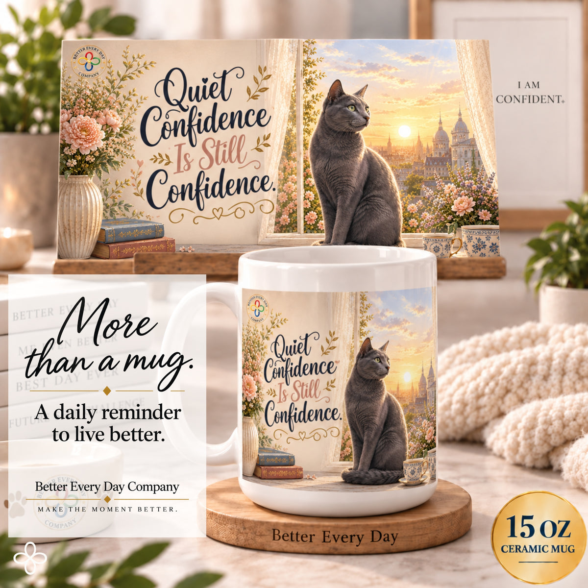 Quiet Confidence Is Still Confidence - 15 oz Funny Cat Mug, Coffee Cup