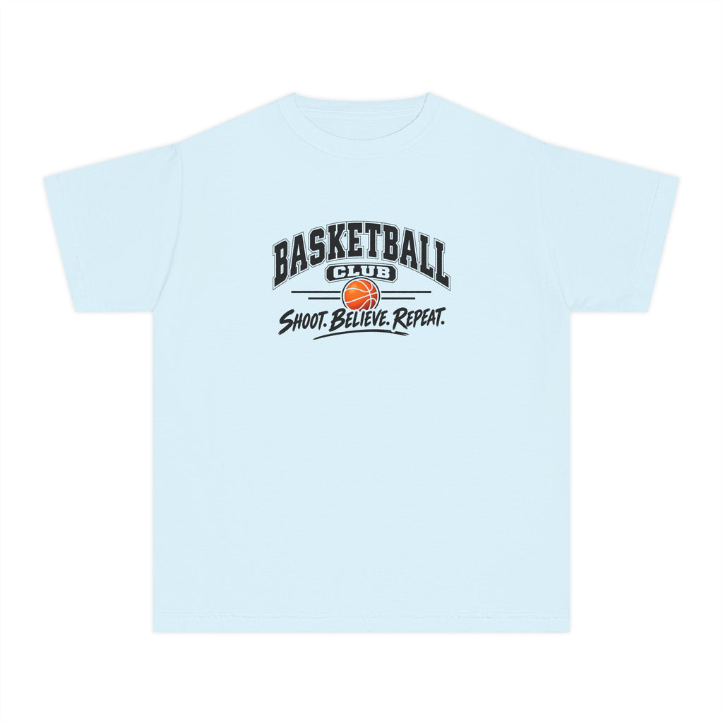 Basketball Club Youth T-Shirt | Shoot, Believe, Repeat | Kids Basketball Comfort Colors Youth Tee