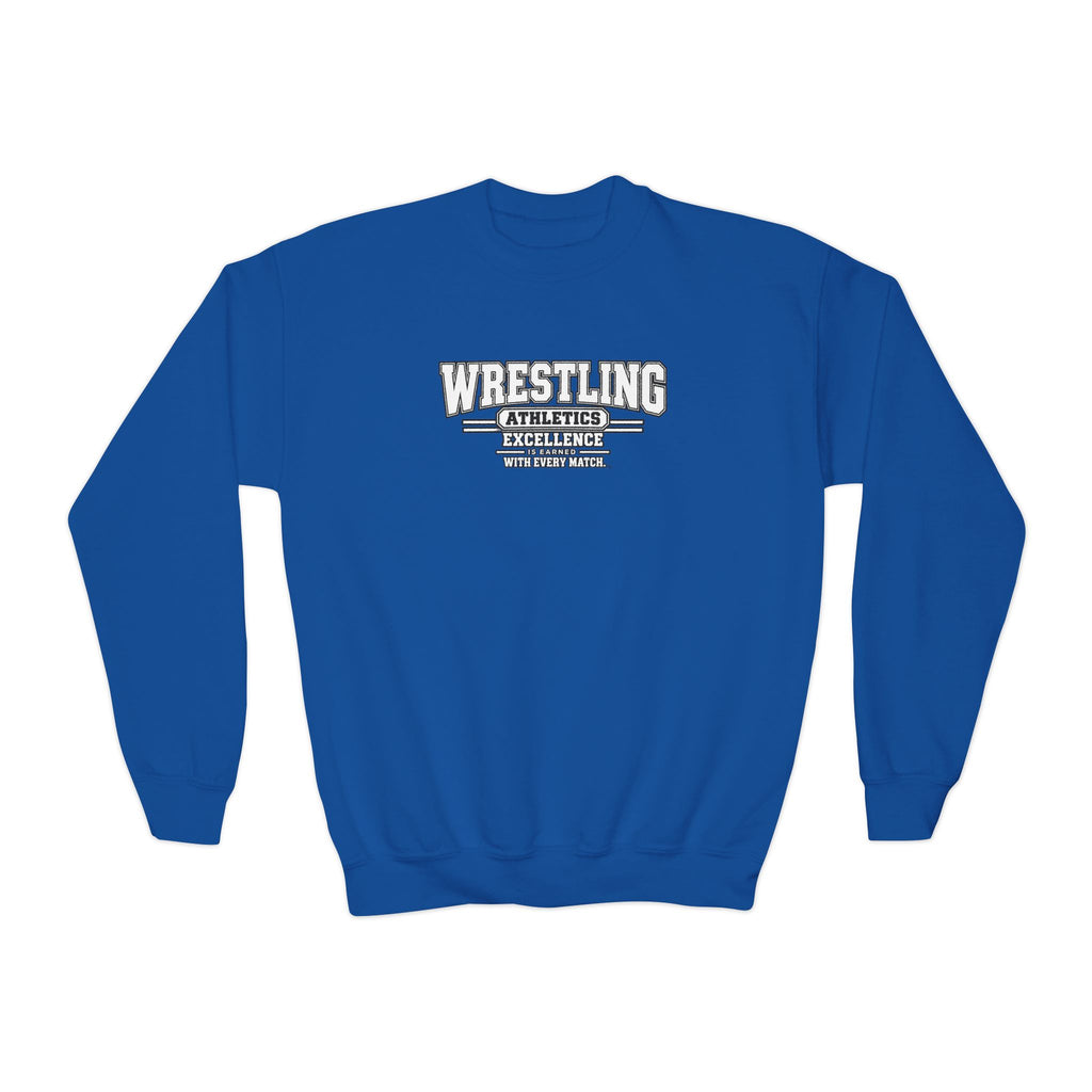 Wrestling Athletics Youth Sweatshirt | Excellence Is Earned With Every Match | Kids Wrestling Youth Crewneck