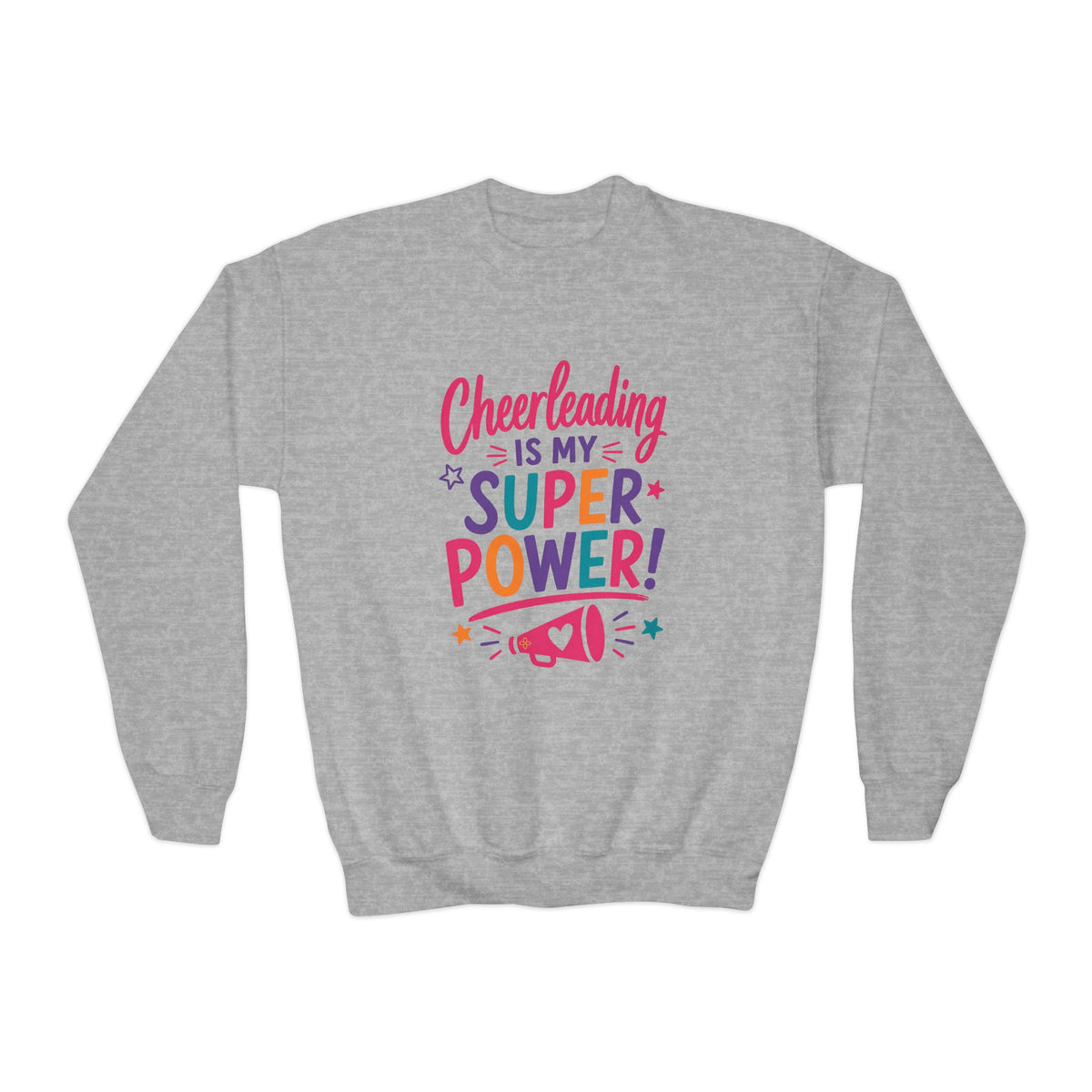 Cheerleading Is My Superpower Youth Sweatshirt | Cheerleader Gift | Girls Cheer Youth Crewneck