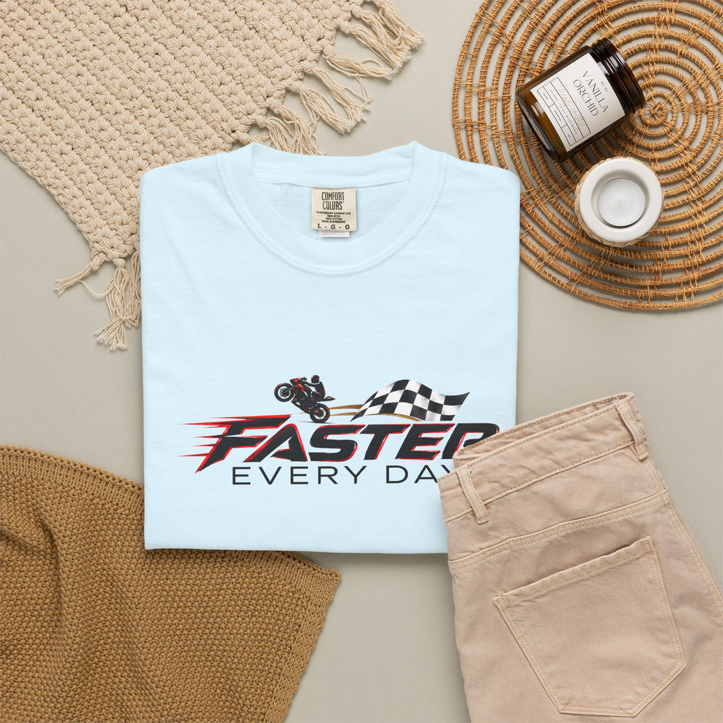 Faster Every Day Checkered Flag Logo Tee | Motorcycle Racing Shirt | Comfort Colors T-Shirt