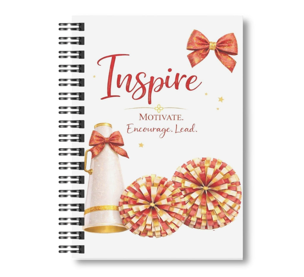 Inspire - Red and Gold, Cheer Notebook 8.5"x11" Wide Ruled Blank Notebook, Spiral