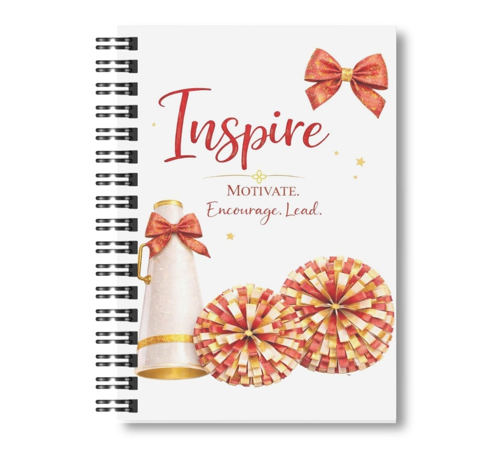Inspire - Red and Gold, Cheer Notebook 8.5"x11" Wide Ruled Blank Notebook, Spiral