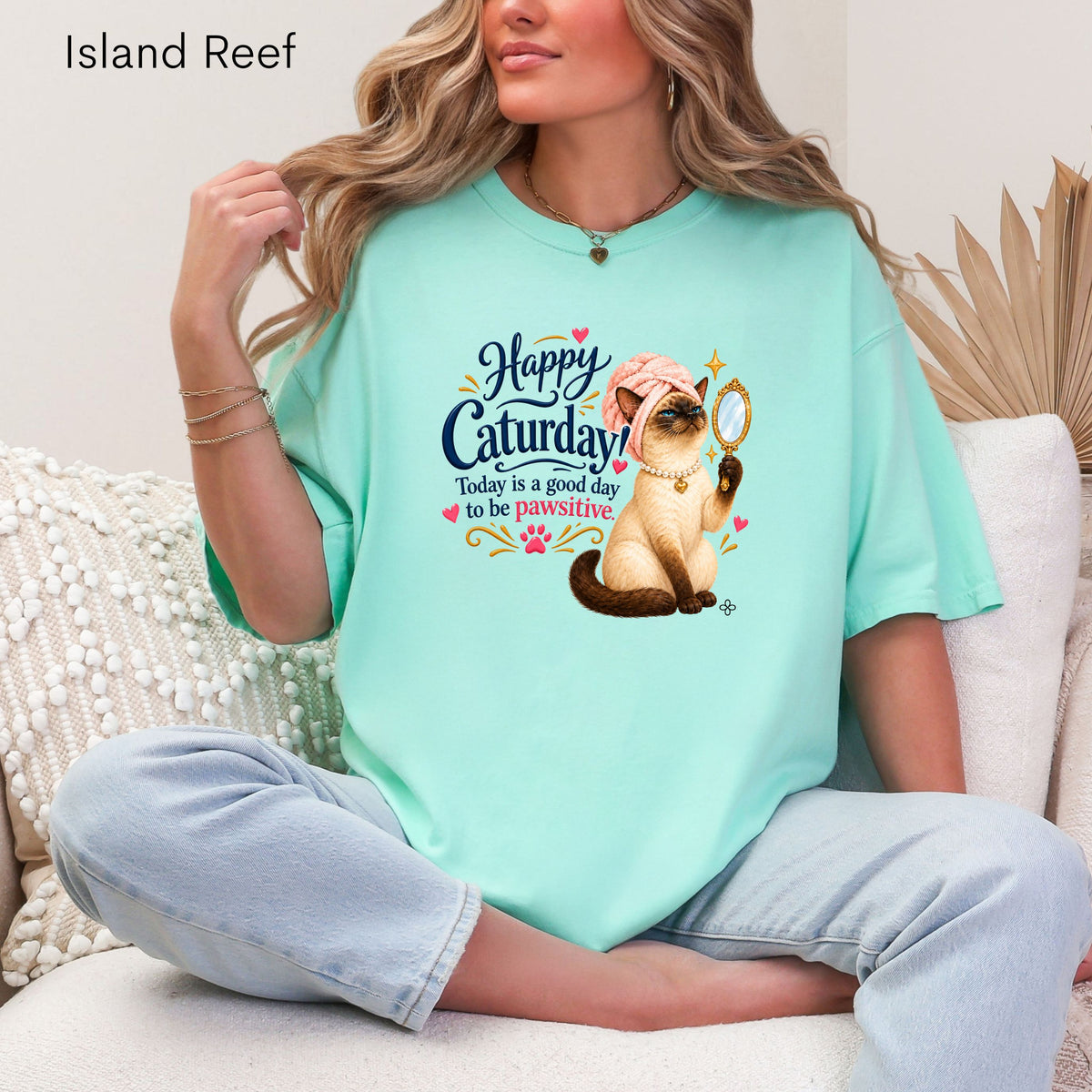 Happy Caturday - Women's Comfort Colors Motivational Cat / Pet T-Shirt for Women - Inspirational Tee - Comfort Colors Shirt
