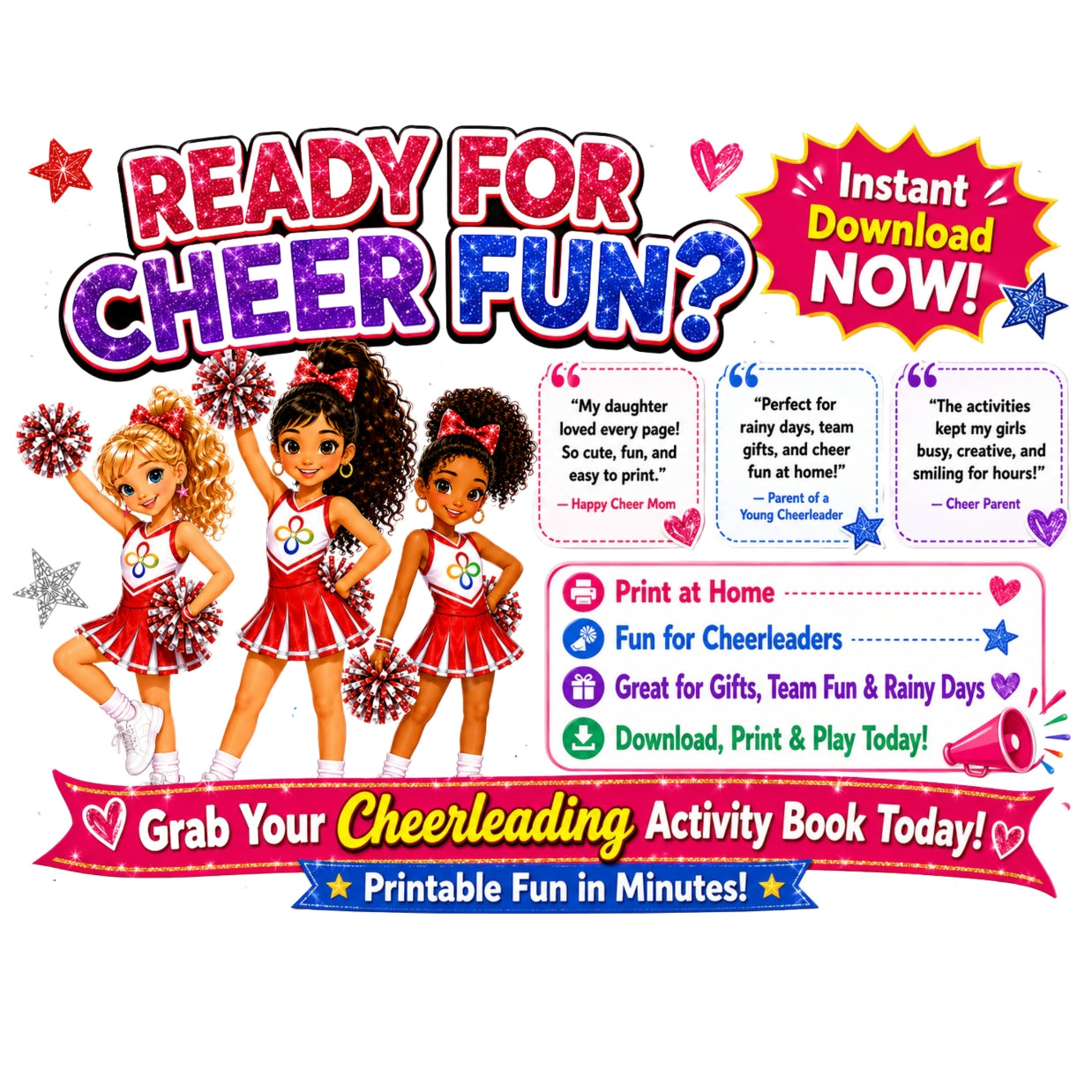 Cheerleading Activity Book Printable | 28 Pages, Games, Coloring (Digital Download)